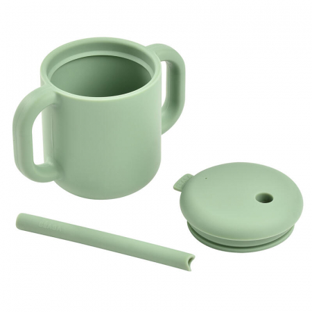 Cana de antrenament cu pai din silicon Beaba Sage Green [2]