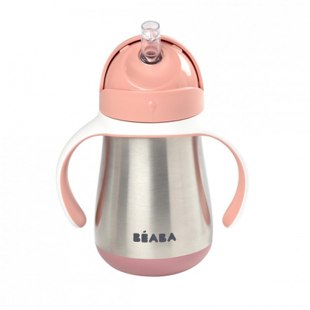 Cani si pahare - Cana cu pai din inox Beaba 250 ml Old Pink