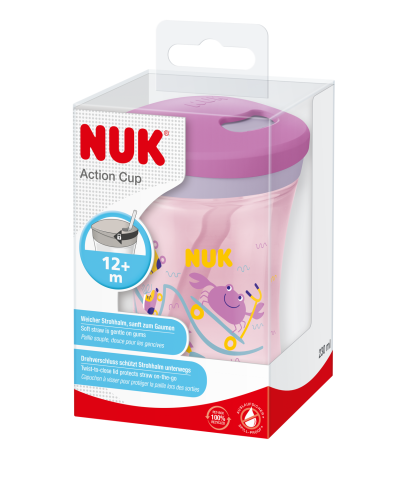 Masa bebelusului - Cana Nuk Evolution Action cu pai 230 ml de la 12 luni Fete