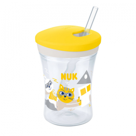 Cani si pahare - Cana Nuk Evolution Action cu pai 230 ml de la 12 luni Galben