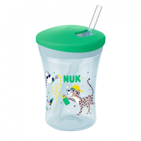Cani si pahare - Cana Nuk Evolution Action cu pai 230 ml de la 12 luni Verde