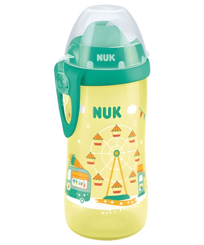 Masa bebelusului - Cana Nuk Flexi 300 ml cu pai moale de la 12 luni, Verde/Galben