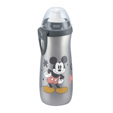 Cani si pahare - Cana Nuk Sport 450 ml cu Adaptor Push-Pull de la 36 luni Mickey Argintiu
