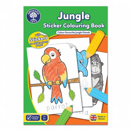 Jocuri educative - Carte de colorat cu activitati in limba engleza si abtibilduri Jungle
