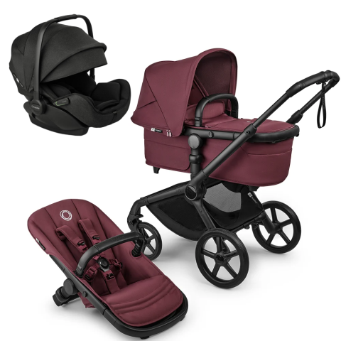 Carucioare copii - Carucior Bugaboo Fox 5 Renew Black/Dark Cherry 3 in 1