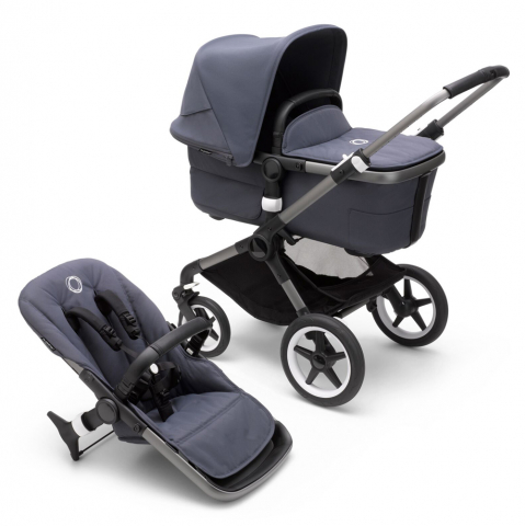 Carucioare copii - Carucior Bugaboo Fox 3 Graphite/Stormy Blue 2 in 1