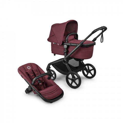 Carucioare copii - Carucior Bugaboo Fox 5 Renew Black/Dark Cherry 2 in 1-Resigilat