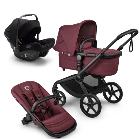 Carucioare copii - Carucior Bugaboo Fox 5 Renew Black/Dark Cherry 3 in 1