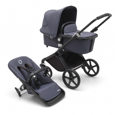 Carucioare copii - Carucior Bugaboo Fox Cub Black/Stormy Blue 2 in 1