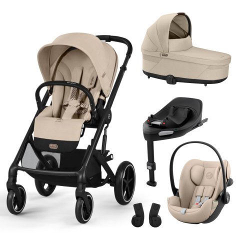Carucioare Cybex Balios S Lux - Carucior Cybex Balios S Lux 4 in 1 Black/Almond Beige cu Scoica Auto Cloud G3 si Baza G3