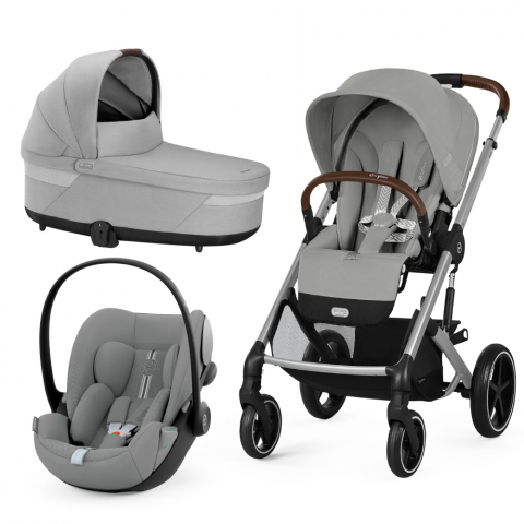 Carucioare copii - Carucior Cybex Balios S Lux 3 in 1 Silver/Stone Grey cu Scoica Auto Cloud G i-Size Plus reclinabila