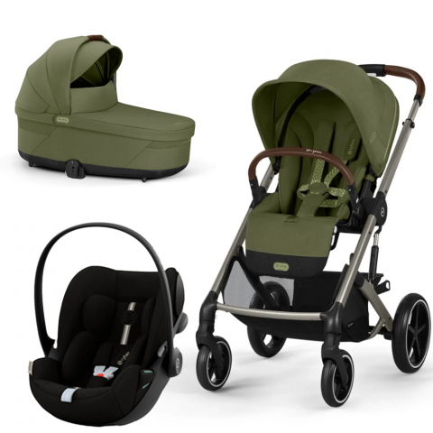 Carucioare copii - Carucior Cybex Balios S Lux 4 in 1 Taupe/Moss Green cu Scoica Auto Cloud G i-Size Plus reclinabila