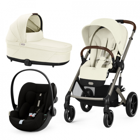 Carucioare copii - Carucior Cybex Balios S Lux 3 in 1 Taupe/Seashell Beige cu Scoica Auto Cloud G i-Size Plus reclinabila