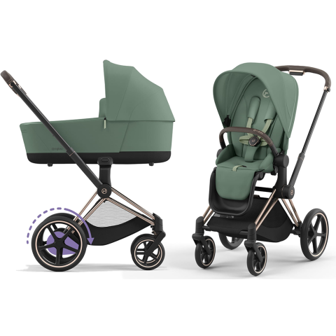 Carucioare copii - Carucior Cybex e-Priam 2 in 1 Leaf Green cu cadru Rosegold