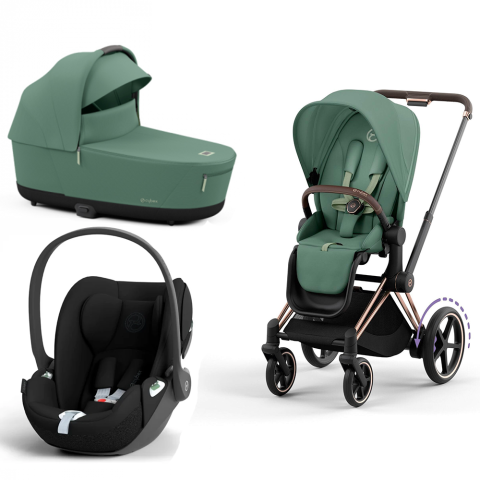 Carucioare copii - Carucior Cybex e-Priam 3 in 1 Leaf Green cu cadru Rosegold