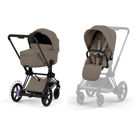 Carucioare copii - Carucior Cybex e-Priam Comfort Matt Black  Coconut Brown 2 in 1