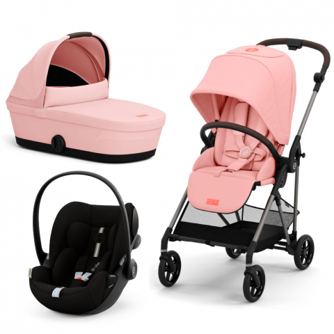 Carucioare copii - Carucior Cybex Melio B 3 in 1 Candy Pink cu Scoica Auto Cloud G i-Size Plus reclinabila