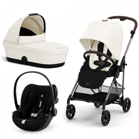 Carucior Cybex Melio B 3 in 1 Canvas White cu Scoica Auto Cloud G i-Size Plus reclinabila [0]