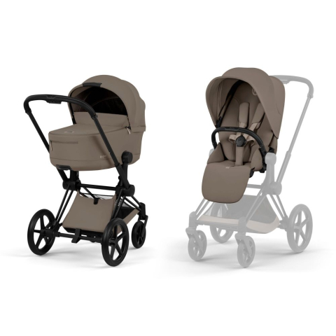 Carucioare copii - Carucior Cybex Priam Comfort Matt Black Coconut Brown 2 in 1