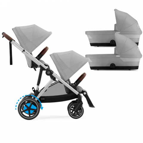 Carucioare copii - Carucior gemeni Cybex e-Gazelle S Stone Grey