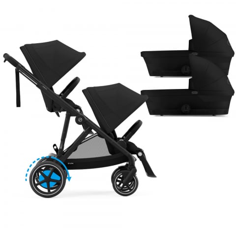 Carucioare copii - Carucior gemeni Cybex e-Gazelle S Moon Black