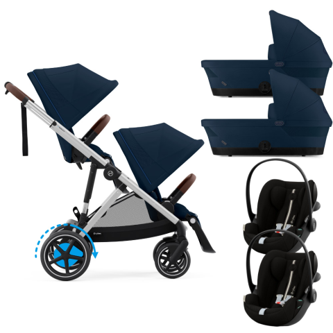 Carucioare copii - Carucior gemeni Cybex e-Gazelle S Ocean Blue cu Scoici Auto Cloud G3 Plus