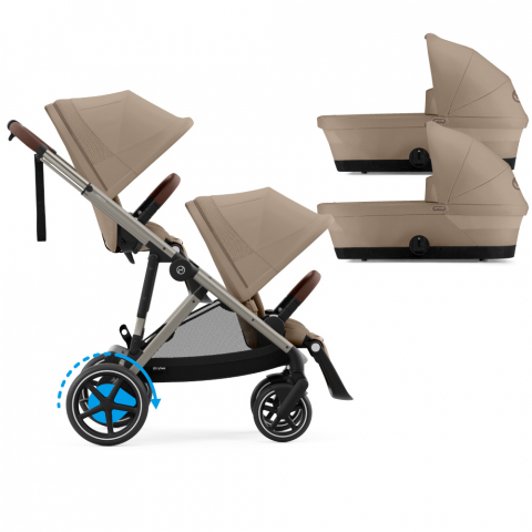 Carucioare copii - Carucior gemeni Cybex e-Gazelle S Almond Beige