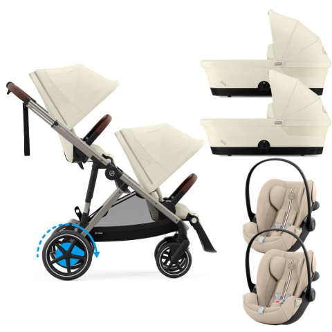 Carucioare copii - Carucior gemeni Cybex e-Gazelle S Seashell Beige cu Scoici Auto Cloud G3 Plus