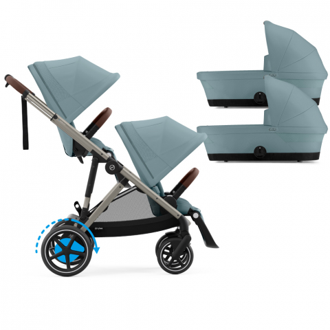 Carucioare copii - Carucior gemeni Cybex e-Gazelle S Stormy Blue