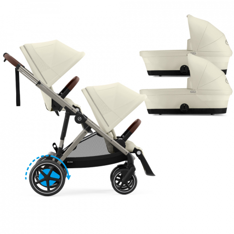 Carucioare copii - Carucior gemeni Cybex e-Gazelle S Seashell Beige