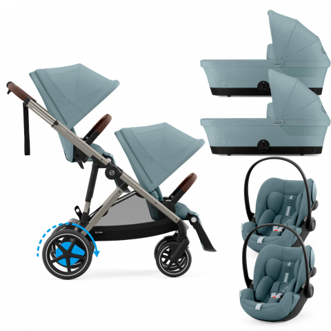 Carucioare copii - Carucior gemeni Cybex e-Gazelle S Stormy Blue cu Scoici Auto Cloud G i-Size Plus