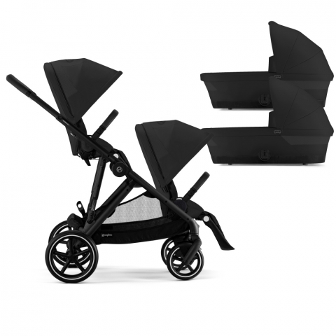 Carucioare copii - Carucior gemeni Cybex Gazelle S Black/Moon Black