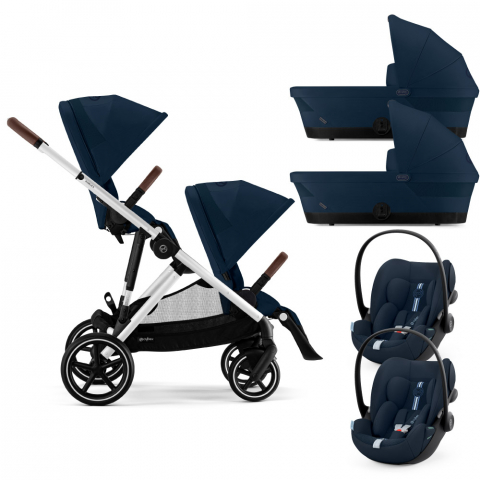 Carucioare copii - Carucior gemeni Cybex Gazelle S Silver/Ocean Blue cu Scoici Auto Cloud G i-Size Plus