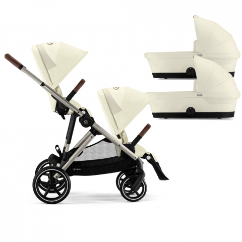 Carucioare copii - Carucior gemeni Cybex Gazelle S Taupe/Seashell Beige