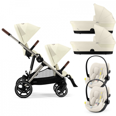 Carucioare copii - Carucior gemeni Cybex Gazelle S Taupe/Seashell Beige cu Scoici Auto Cloud G i-Size Plus