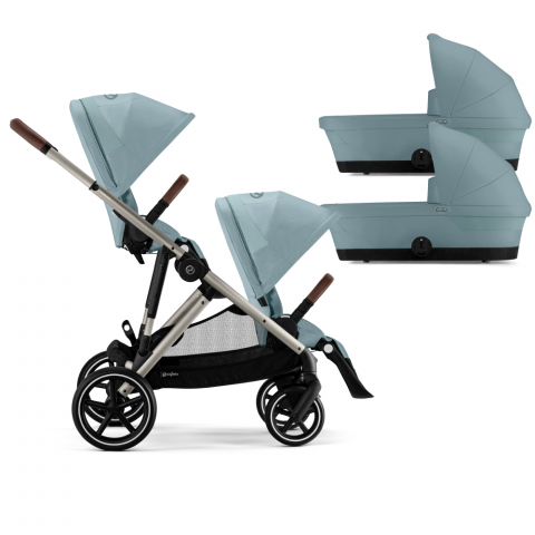 Carucioare copii - Carucior gemeni Cybex Gazelle S Taupe/Stormy Blue