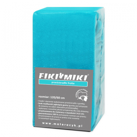 Lenjerii patut bebe - Cearsaf Fiki Miki cu elastic din frotir Bumbac turcoaz 120/60 cm