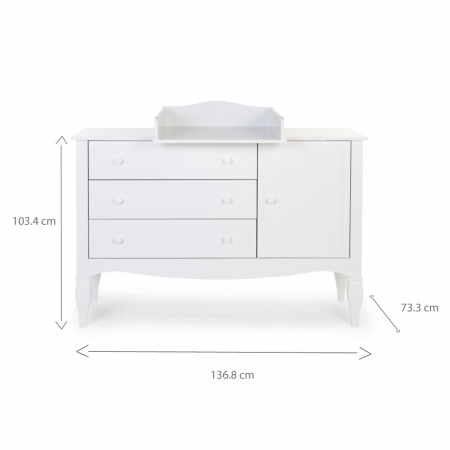 Comoda Childhome Romantic 136.8x73.3x103.4 cm cu masa de infasat, MDF Alb [5]