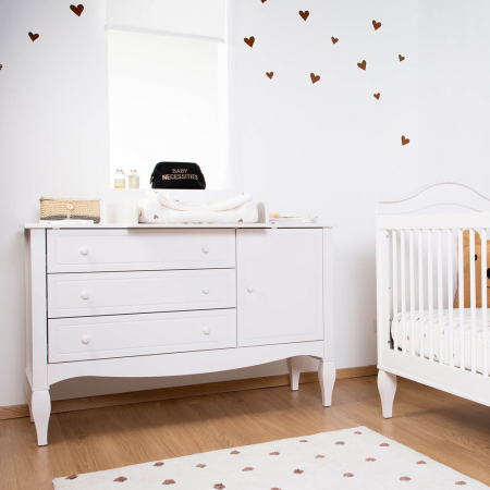 Comoda Childhome Romantic 136.8x73.3x103.4 cm cu masa de infasat, MDF Alb [4]