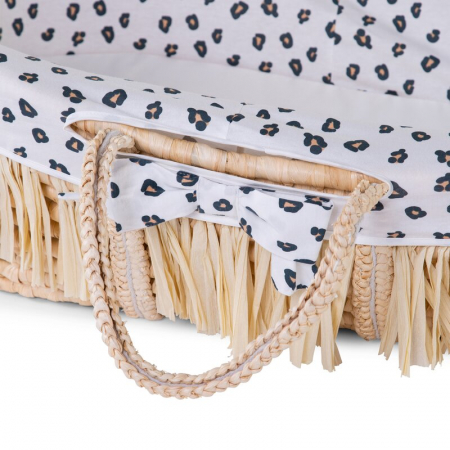 Cos bebe Childhome Moise din coji de porumb si rafie cu saltea, Husa Jerse Leopard [1]