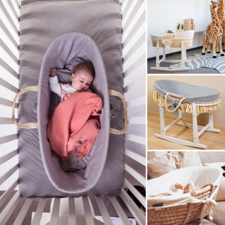 Cos bebe Childhome Moise din coji de porumb si rafie cu saltea, Husa Jerse Leopard [2]