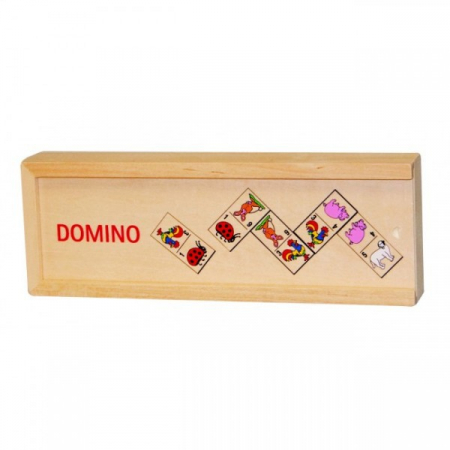 Jocuri educative - Domino Animale in cutie de lemn