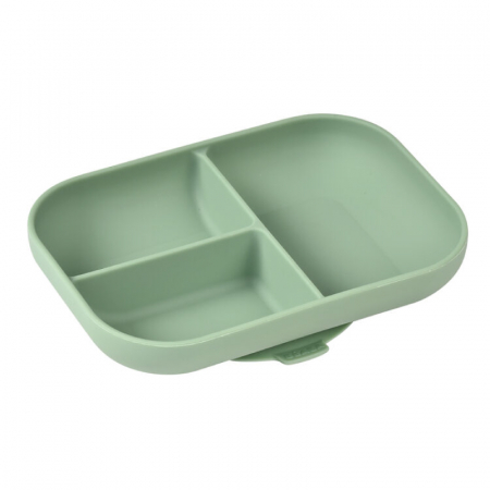 Articole hranire copii - Farfurie compartimentata din silicon cu ventuza Beaba Sage Green