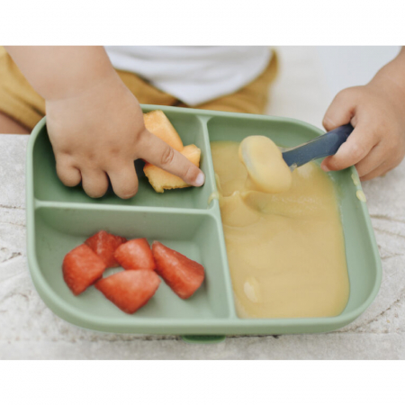 Farfurie compartimentata din silicon cu ventuza Beaba Sage Green [1]