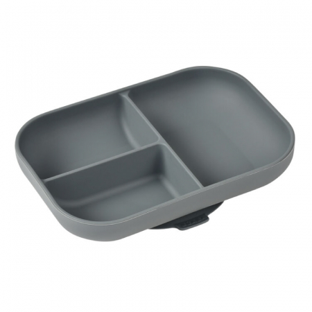 Articole hranire copii - Farfurie compartimentata din silicon cu ventuza Beaba Mineral Grey