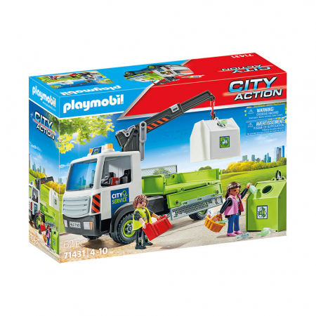 Figurine jucarii mici - Figurine Camion de Reciclare Sticla cu Container Playmobil