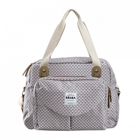 Genti bebe - Geanta de infasat Beaba Geneva II Playprint Grey/Coral