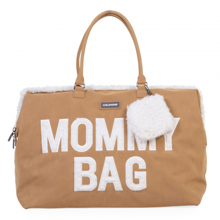 Genti bebe - Geanta de infasat Childhome Mommy Bag, aspect piele intoarsa Bej