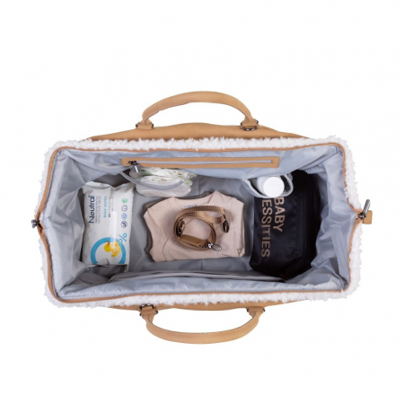 Geanta de infasat Childhome Mommy Bag, aspect piele intoarsa Bej [3]