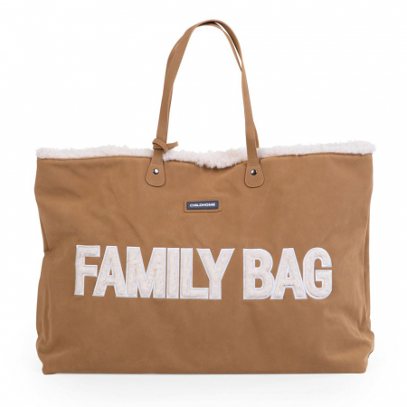 Genti bebe - Geanta Childhome Family Bag, aspect piele intoarsa Bej